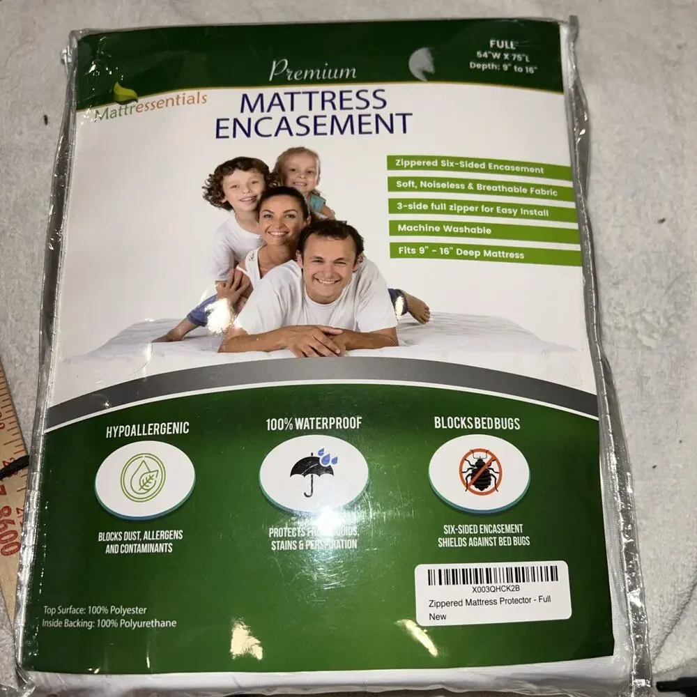 SafeRest Premium Mattress Encasement - FULL Size Waterproof, Breathable, 12” NEW